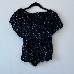 Hollister Navy Off-Shoulder Romper with White Floral Print